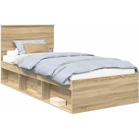 Bettrahmen mit Kopfteil Sonoma-Eiche 90 x 200 cm Holzwerkstoff vidaXL