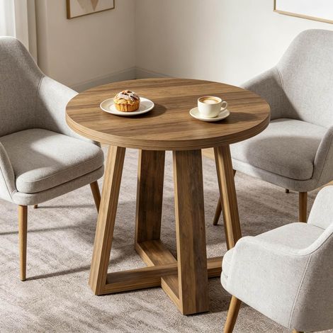 Tavolo rotondo da riunione, 80 cm di diametro, per 2 a 4 persone, design versatile in MDF marrone (1/5)