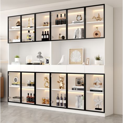 Meuble rangement vitrine LED 240 cm blanc OKMYHOME (1/5)