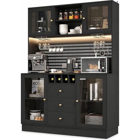 Armadio alto da cucina 140 x 40 x 185,7 cm in MDF nero con LED e vani - CHICFURN (1/5)
