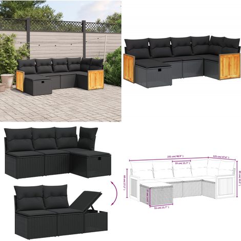 Salon de jardin 6 pcs avec coussins noir résine tressée - Ensemble Salon De Jardin - Mobilier Extérieur - Canapé Jardin - Chaise Lounge - Set Salon Jardin - Home & Living (1/5)