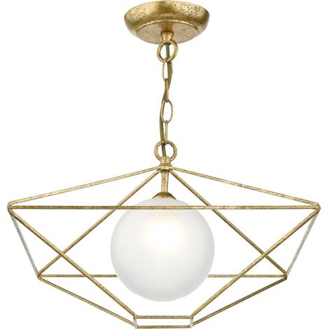 DAR ORSINI - Suspension en fil de fer abat-jour en verre opale or antique, 1x E14 (1/5)