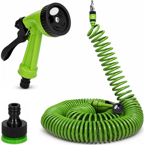 Tubo Estensibile Da Giardino Terreno Pompa Spirale 30mt Con Pistola Irrigazione