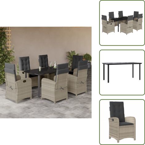 The Living Store 7-tlg. Garten-Essgruppe mit Kissen Hellgrau Poly Rattan - Gartenmöbel (1/5)
