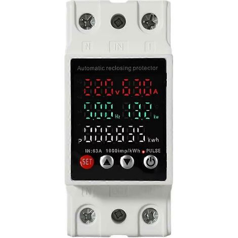 Relais de protection contre les surtensions et les sous-tensions réglable sur rail DIN 63 A avec protection contre les surintensités et compteur kWh (1/5)