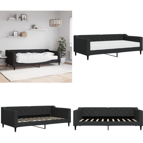 Lit de jour avec matelas noir 90x190 cm tissu - Lit Deux Places - Canapé Convertible - Lit Invité - Mobilier Salle Séjour - Literie - Home & Living (1/5)