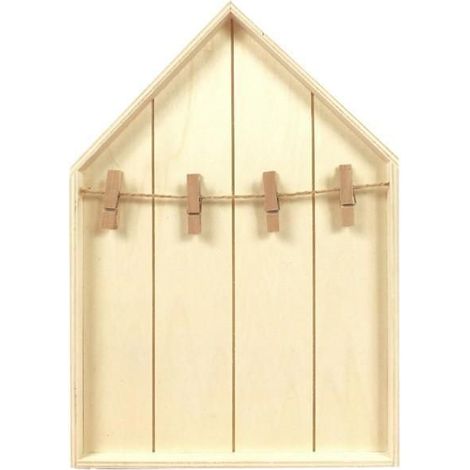 Etagère maison en bois avec pinces à linge 19 x 28 cm