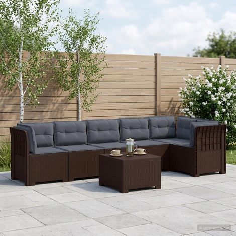 Canapé de Jardin Modulaire 6 Places avec Table et Coussins Aspect Rotin PP Marron, 74.04kg - PANGIVO (1/5)