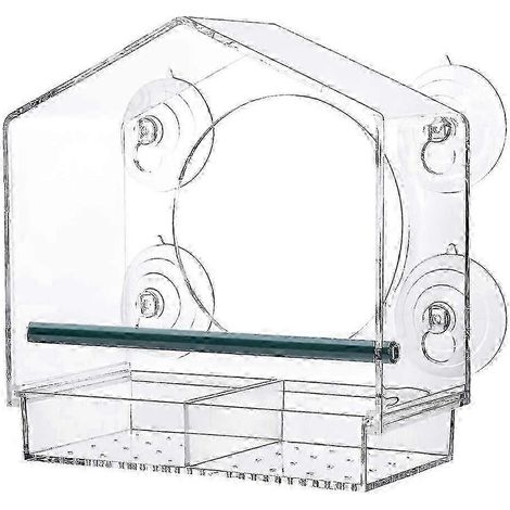 Mangeoires à oiseaux de fenêtre avec ventouses puissantes, transparentes pour l'extérieur, nichoir à 2 compartiments (1/4)