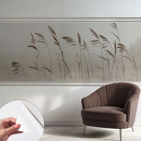Tapete adhésive moderne pour salon et chambre à coucher Décoration rapide avec colle Herbes dans la brume 250x104 cm (1/5)