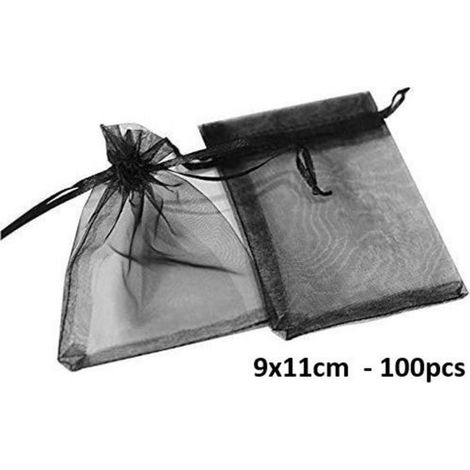 Organzabeutel schwarz 9 x 11 cm 100er Set Geschenkverpackung Schmuck Party Dankeschön Geschenke