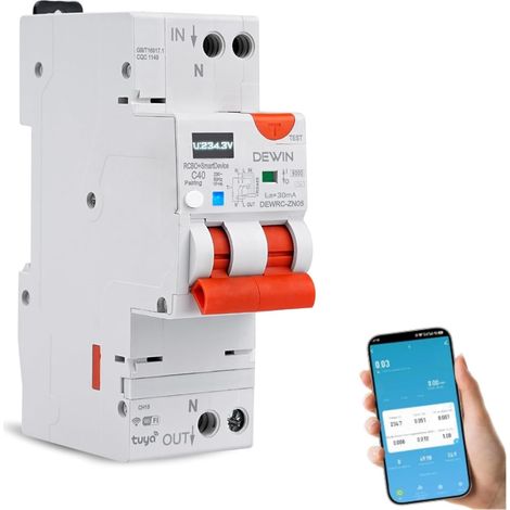RCD avec réenclenchement automatique, dispositif de réenclenchement automatique 1P+N 40A 30mA dispositif de courant résiduel Disjoncteur intelligent avec WIFI AC 230V Type A (1/5)