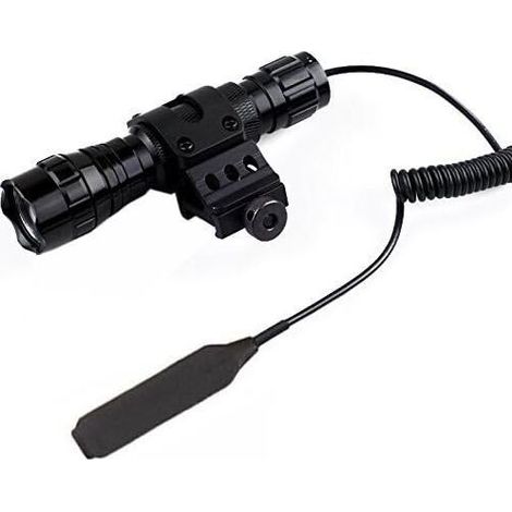 Torcia tattica a LED, 1000lm 3.7V-18V, 1 modalità con pressostato e guida di montaggio a 45°, anello offset per montaggio laterale