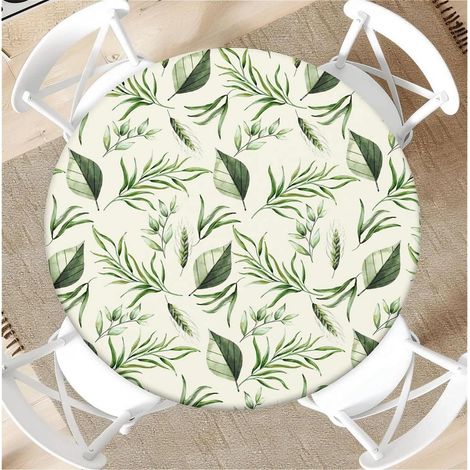 Nappe ronde avec élastique Ø 90cm, motif Vert Frais, pour tables de 75-85cm