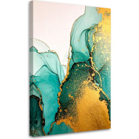 Stampe su Tela, Astrazione nei toni del turchese e dell'oro ispirata al marmo. - 20x30 (1/2)