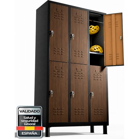TwinThink Taquillas Vestuario Metalicas 6 Puertas 180 cm Armario Metalico Con Llave Locker Para Oficina Gimnasio Taller Garaje Centro Educativo Almacenamiento Seguro Alta Resistencia (Efecto Madera) (1/5)