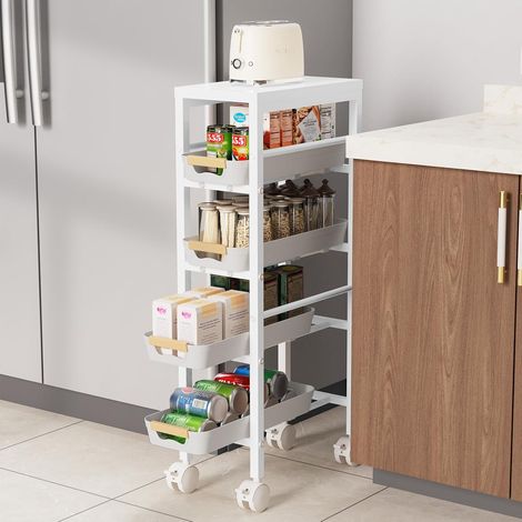 Desserte à roulettes étroit 20 cm pour Cuisine, 5 Niveaux, 4 Tiroir (1/5)