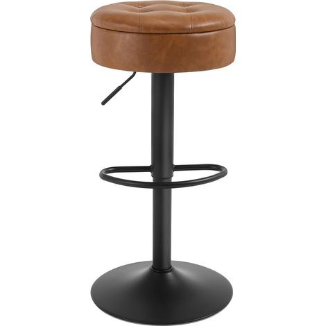 WOLTU 1x Taburete de bar de cocina con reposapiés giratorio y ajustable - Marrón (1/5)