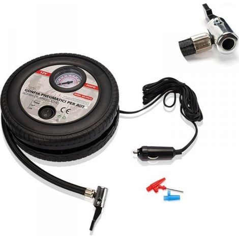 Mini Compressore Portatile per Auto Gonfia Pneumatici Auto Portatile 12V Professionale Manometro Analogico
