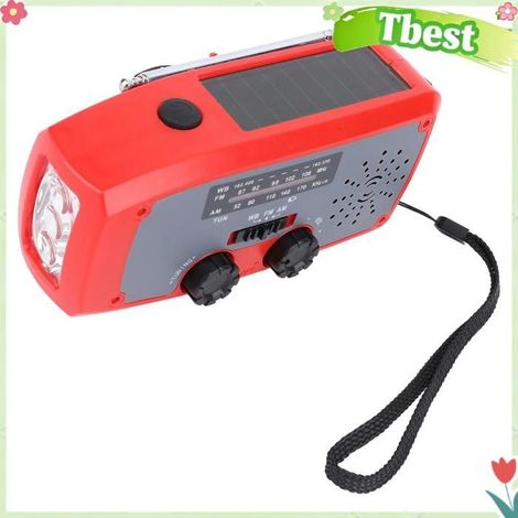 Tbest radio météo d'urgence 1 Radio D'urgence à Manivelle Solaire Compacte Et Portable Pour Le Camping linge horloge Rouge (1/5)