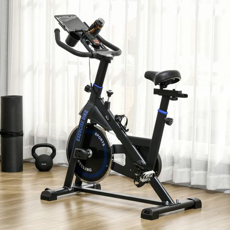Cyclette con resistenza regolabile, volano da 8 kg, schermo LCD, manubrio e sella regolabili, blu. (1/5)