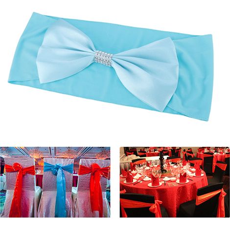 Lot de 25 nœuds de chaise extensibles bleus pour la décoration de mariage, cérémonie, réception et banquet (1/5)