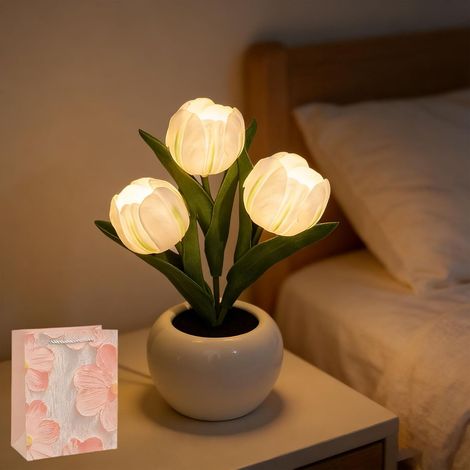 LED-Tischlampe in Tulpenform, künstliche Blumen, Nachtlicht für Kinder, Mädchen und Freunde, Geschenk, stimmungsvolle Tischdekoration für Geburtstagsfeiern, Hochzeiten und mehr (1/4)