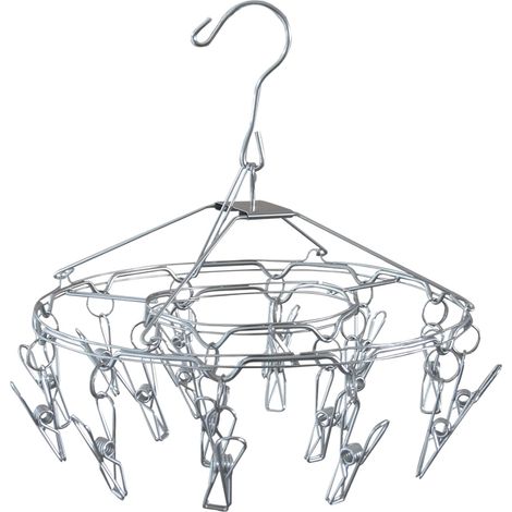 1 - Séchoir à Linge Rond - Accessoire Séchage Chaussettes - Inox Robuste - Pour Lingerie et Petits Vêtements - Intérieur Extérieur - Inox - 28,5x28,5cm (1/5)