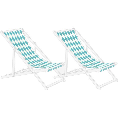 Lot de 2 Toiles de Remplacement pour Chaises Longues en Polyester Motif Géométrique en Losanges Turquoise Anzio / Avellino