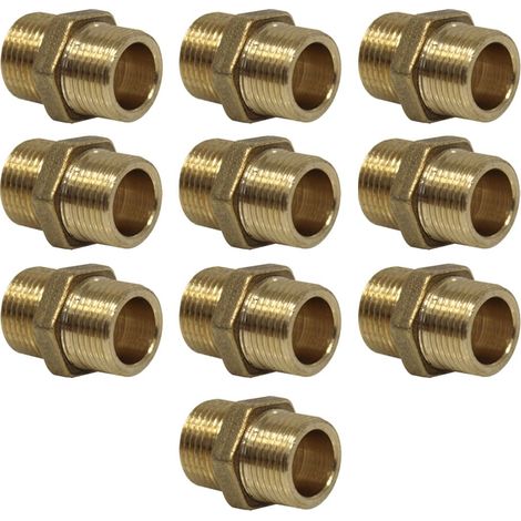 Lot de 10 Mamelons Laiton Egal mâle mâle 3/8" (12/17) - Arcanaute (1/4)