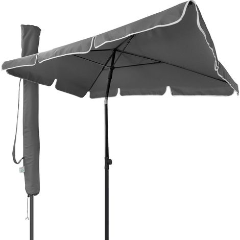 Grau 200 x 120 cm rechteckiger Gartenschirm mit Kipp-Druckknopf, UV 50+, Aluminiummast, Markttischschirm für den Außenbereich, für Balkon, Terrasse, Strand