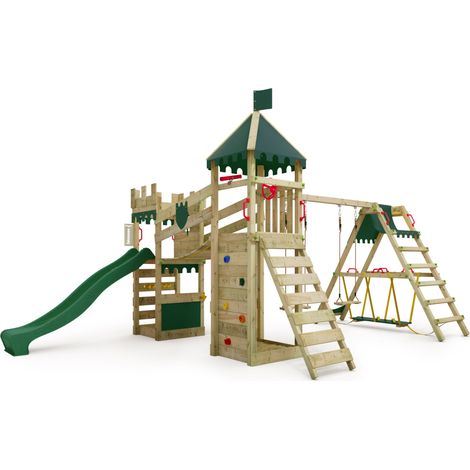 Parque infantil de madera Fatmoose RiverRun Royal con Surf y Tobogan en verde