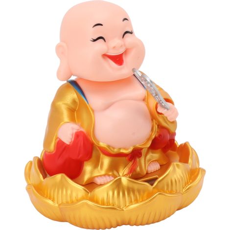 Statue solaire de Bouddha Maitreya à tête oscillante, ornement de voiture, jouet porte-bonheur pour la richesse et la fortune, vêtements dorés