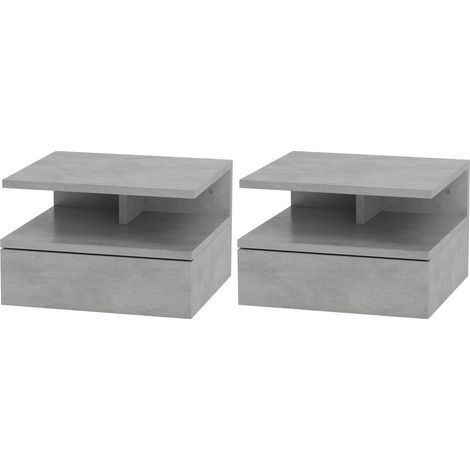 Mesitas de noche flotantes 1 cajón estante abierto diseño moderno 35x32x22,5 cm Gris