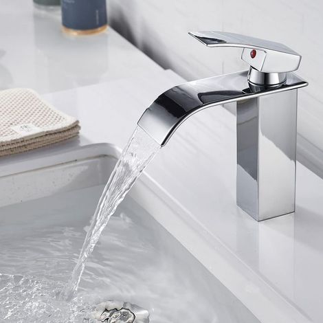 Moderne Robinet Salle de Bain, Design Elégant Robinet Lavabo Cascade, Mitigeur Salle de Bain en Laiton, Eau Chaude et Froide Disponible (1/5)
