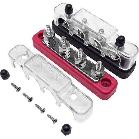 Conjunto de 2 barras colectoras de 4 polos, bloque de distribución, 150 A, con conexión M6, ideal para aplicaciones en autobuses y embarcaciones.