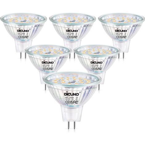 Projecteur LED, lot de 6, culot GU5.3/MR16, 5 W, 50 W, 12 V, 2700 K, 440 lm, intensité variable-AquaForge (1/5)