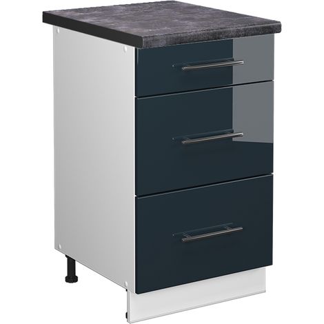 Meuble cuisine Fame-Line, Bleu foncé brillant, 50 cm , PT Anthracite, Vicco (1/5)