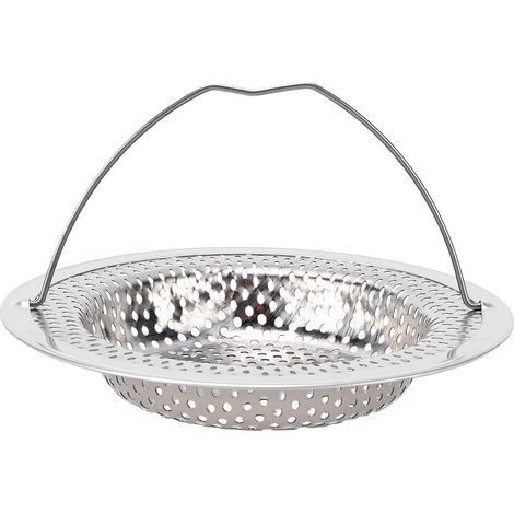 Crépine d'évier à large rebord en acier inoxydable avec panier récupérateur de déchets et poignée amovible. Compatible lave-vaisselle. Hauteur : 2 cm (0,79 pouce). (1/5)