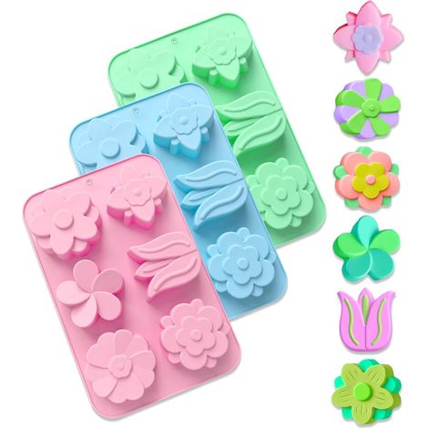 3 Pièces Moules en Silicone en Forme de Fleur, Moule Silicone Fleur Savon, Moule à Savon, Doux et Facile à Libérer, Antiadhésif, pour Bricolage Maison,Bougies,Chocolat,Bonbons,Glaçons,Gâteaux,Gelée (1/5)
