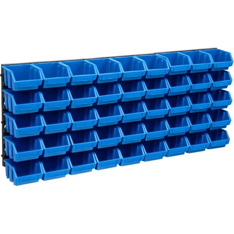 Ensemble de 48 boîtes de rangement pour petites pièces avec plaques murales, bleu/noir