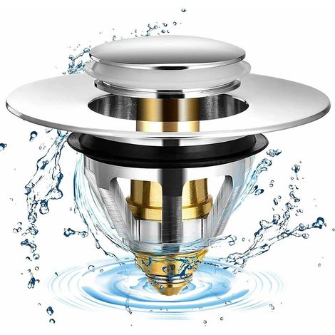 Bouchon lavabo universel en acier inoxydable avec 2 joints - Convient pour les éviers de 32 mm et 38 mm (1/5)