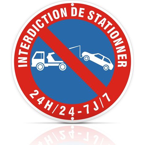 Panneau Interdiction De Stationner Aluminium 30 X 30cm, 24h/24 7J/7 Enseigne Métallique Réfléchissante Imperméable Rond (1/5)