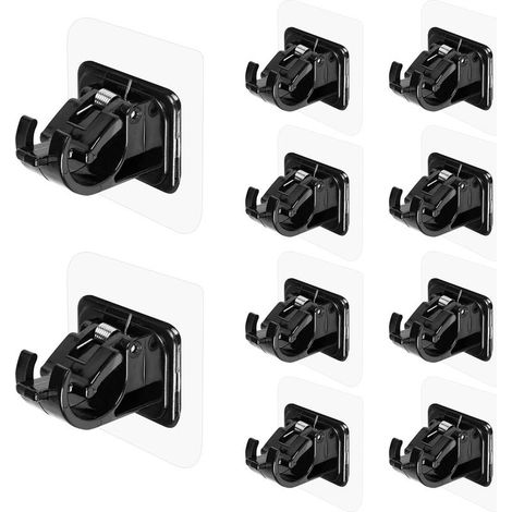 Lot de 10 supports de tringle à rideau auto-adhésifs sans perçage, sans crochets de tringle à rideau réglables sans perçage (noir) (1/5)