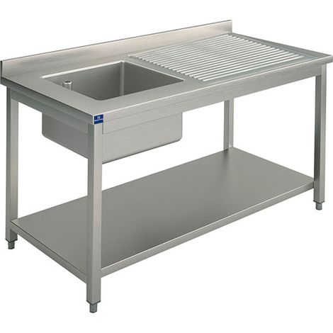 Plonge, 1 Bac, Égouttoir à Droite, Sur Piètement, Avec Étagère Inférieure, 1400X700 mm - Mastro