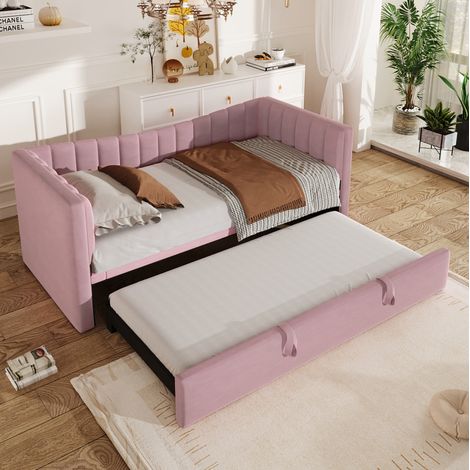 Ausziehbett 90x200 cm Mit Verstellbarem Rosa Velours (1/5)