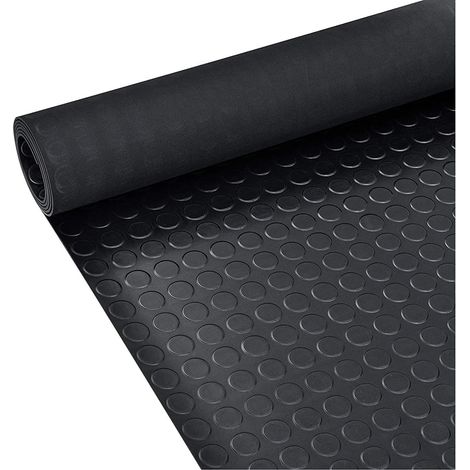 Tapis en caoutchouc à picots - Vendu au mètre - 300 x 100 cm - Tapis de protection à picots plats - Antidérapant - Pour usine, garage, établi - Épaisseur : 3 mm - Noir (1/5)