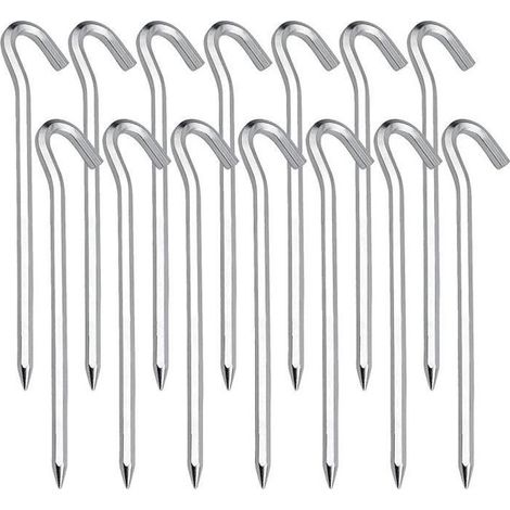14 Pcs Sardines Piquet, Piquets de Tente en Acier Piquets de Fixation Sol Crochet- Idéal pour le jardin, le camping tentes (1/4)
