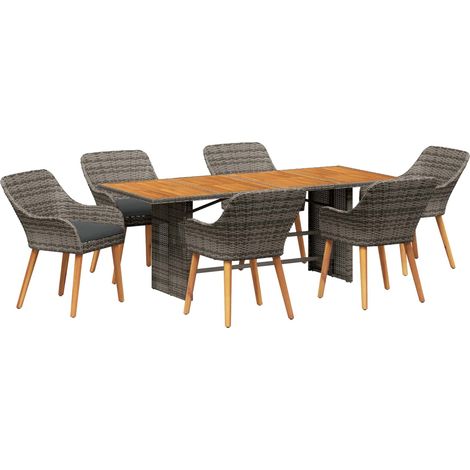 Maison Exclusive - Garten Essgruppe mit Kissen 7 pcs Grau Poly-Ra