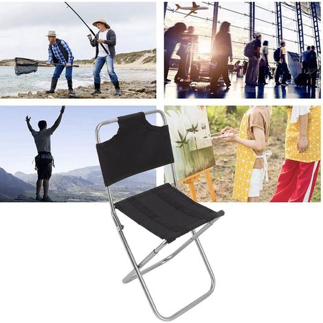 Chaise Pliable Tapis Respirant Chaise de Camping Petite Portative 90Kg Taille:47cm Poids:418g Matériel: 600D Oxford Tube Alliage Aluminium Noir Pack: Chaise Pliable + Sac de Stockage (1/5)